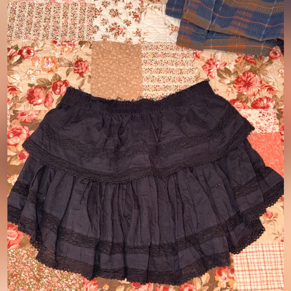 Black Tiered Lace Mini Skirt - Women